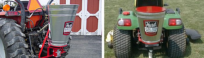 Herd brand broadcast seeders are easily adaptable and do an excellent job spinning on clover seed.